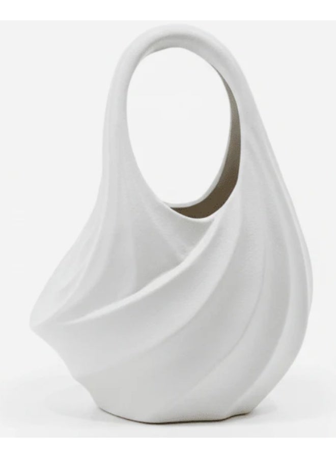 AKDC Handbag-Inspired Ceramic Decorative Vase – Elegant White Fashionable Sculptural Design, 22 × 16 cm - Image 1